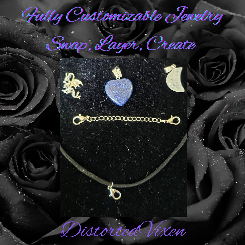 Lapis Heart Necklace with Quartz Moon & Dragon Charm necklace - Picture 2 of 5